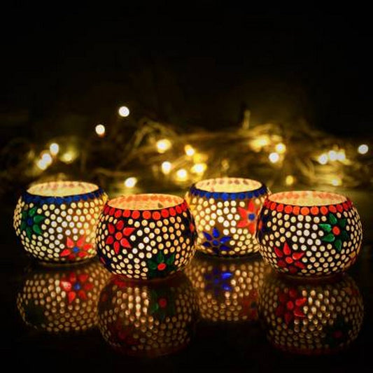 Mosaic Glass Decorative Tea Light Holder Kamorea, Set of 4