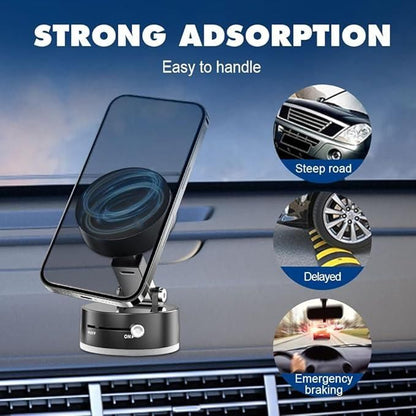 Vacuum Magnetic Suction Phone Holder Foldable | 360° Rotatable | Ultra-Strong Magnetic Mount