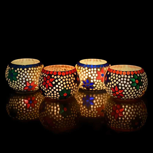 Mosaic Glass Decorative Tea Light Holder Kamorea, Set of 4