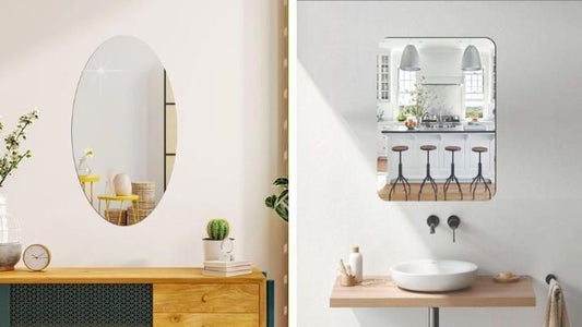 Wall Mounted MIRRORS , Oval Shape & Square Shape Mirror (Pack of 2)