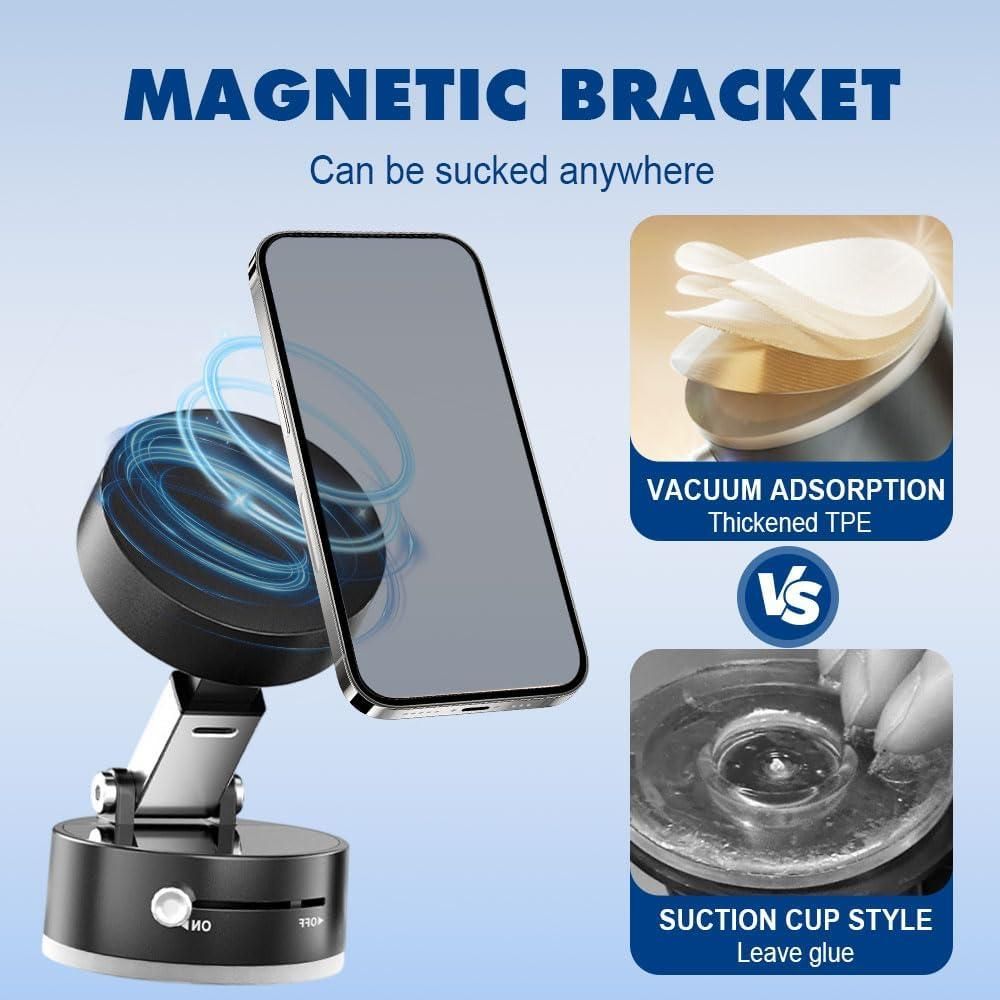 Vacuum Magnetic Suction Phone Holder Foldable | 360° Rotatable | Ultra-Strong Magnetic Mount